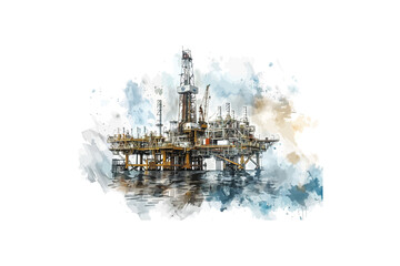 Offshore Oil Rig Watercolor Art. Vector illustration design.