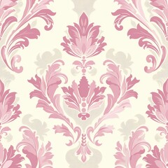 Seamless soft pink and white floral damask pattern. Fabric Pattern.