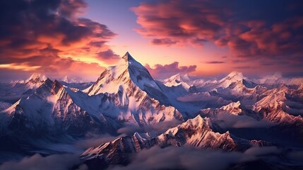 A majestic mountain range with snow - capped peaks and sprawling glaciers - obrazy, fototapety, plakaty