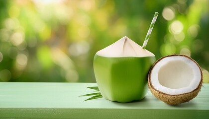 Vibrant Green Coconut on Green Background