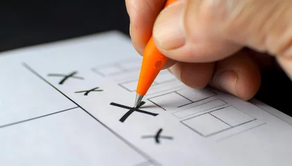 Deurstickers Fingers marking an X on a voting ballot © JK_kyoto