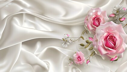 pink rose on satin fabric, Pink roses on soft silk, Pink rose background, 

