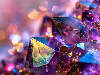 A collection of purple crystals with a yellowish tint