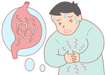 病気・疾病のイラスト - アニサキス・寄生虫食中毒・下腹部痛