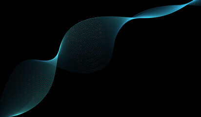 Abstract blue and green wavy lines on black background