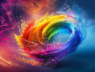 A colorful explosion of paint is depicted in the image