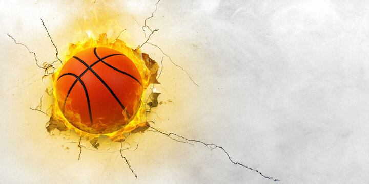 A basketball shot through a cement wall.
