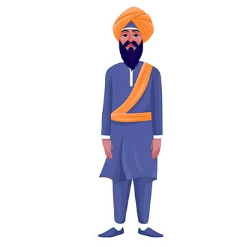 recommend clip art: An illustration of a Sikh man wearing an orange turban