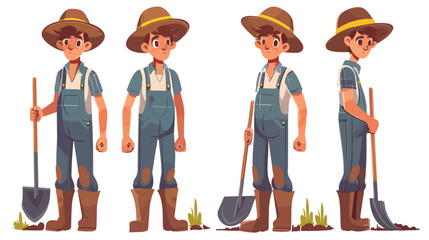 Cartoon Male vector character with a garden tool. 
