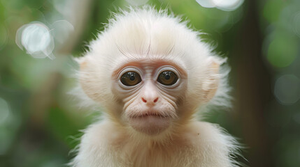 close up of a baby albino monkey