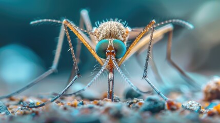 Insect Close-Up Detailed Portrait of Malaria, Aedes, and Dengue Mosquitoes - obrazy, fototapety, plakaty