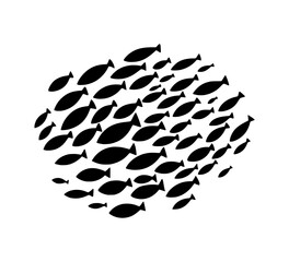 silhouette of school of fish on isolated background