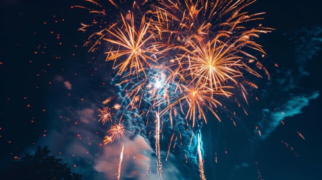 A grand finale fireworks display lighting up the night sky to conclude the tomato festival