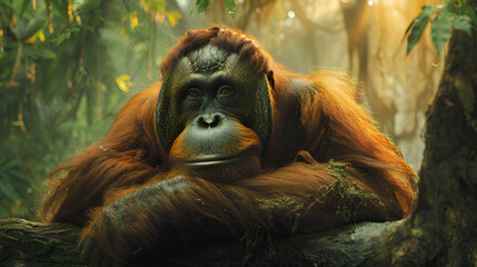 orangutan at home - obrazy, fototapety, plakaty
