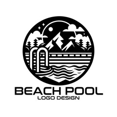 Beach Pool Vector Logo Design