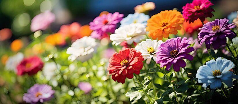 Colorful blooms in garden by blue auto