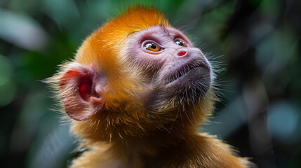 close up of a faced baby red monkey