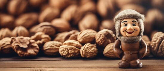 Toy soldier standing near a mound of walnuts
