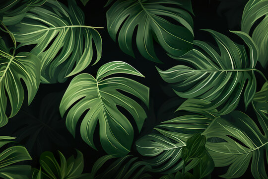 Tropical plants, monstera leaves. Floral arrangement, indoors garden, nature backdrop isolated on white background for wallpaper, banner, art prints.
