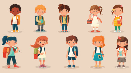 Children background to school set of cute characters. illustration