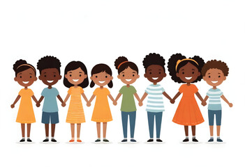 Fototapeta premium a group of children holding hands each other with smiley face on white background