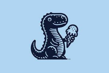 Tyrannosaurus dinosaur with ice cream. Cute cartoon character. Modern logo, icon, emblem