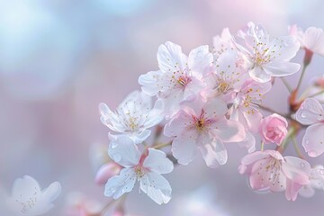 Beautiful cherry blossoms in full bloom, with a blurred background