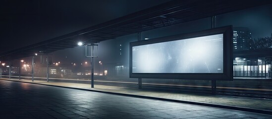 Empty night street billboard
