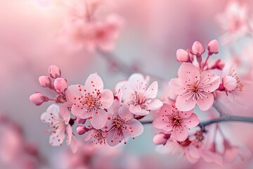 Beautiful cherry blossoms in full bloom, with a blurred background