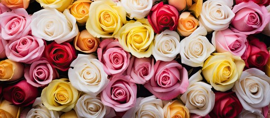 Multicolored roses close-up - obrazy, fototapety, plakaty