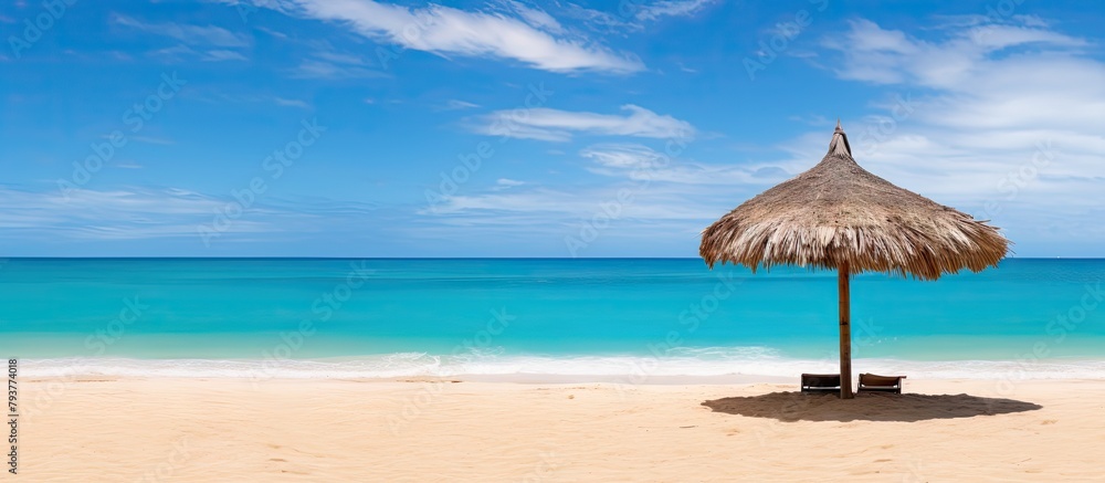 Poster Umbrella beach blue ocean background