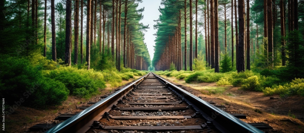 Canvas Prints Train track cutting through dense forest