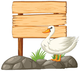 Vector illustration of a duck near a blank sign.