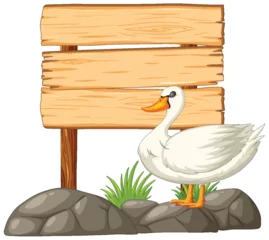 Washable wall murals Kids Vector illustration of a duck near a blank sign.