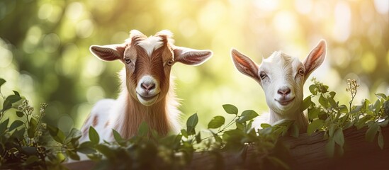 Two neighboring goats - obrazy, fototapety, plakaty