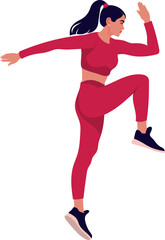Athletic young girl in a pink tracksuit working out