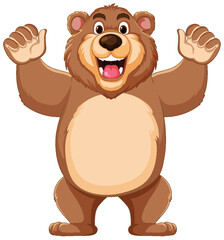 Happy bear character with arms raised in excitement