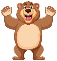 Tapeten Kinder Happy bear character with arms raised in excitement