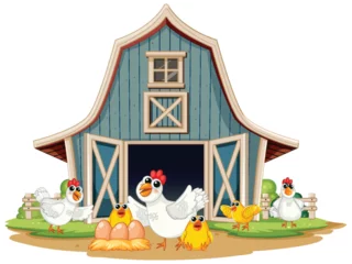 Lichtdoorlatende rolgordijnen zonder boren Kinderen Colorful chickens gathered outside a wooden barn
