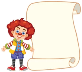 Velours gordijnen Kinderen Cheerful cartoon clown presenting an empty parchment