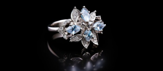 Closeup Ring Blue White Stones Cluster