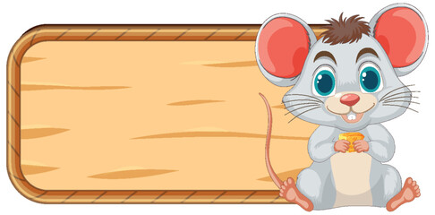 Cute mouse sitting beside an empty signboard