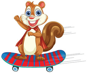 Cheerful squirrel riding a colorful skateboard