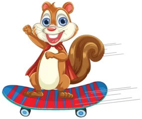 Glasschilderij Kinderen Cheerful squirrel riding a colorful skateboard