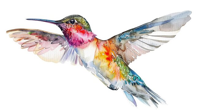 recommend clip art: Hummingbird illustration in vivid watercolor style flying isolated