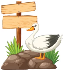 Velours gordijnen Kinderen Cartoon duck standing next to a blank signpost