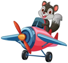 Velours gordijnen Kinderen Cartoon squirrel flying a colorful airplane