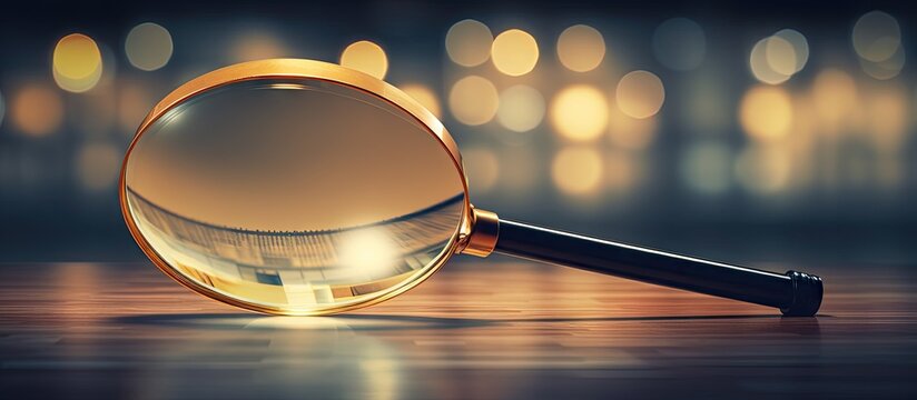 A magnifying glass on wooden surface
