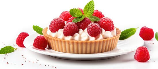 Dessert plate with raspberries and cream