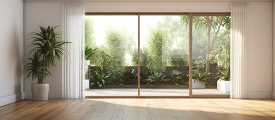 Living room with sliding glass door and plant